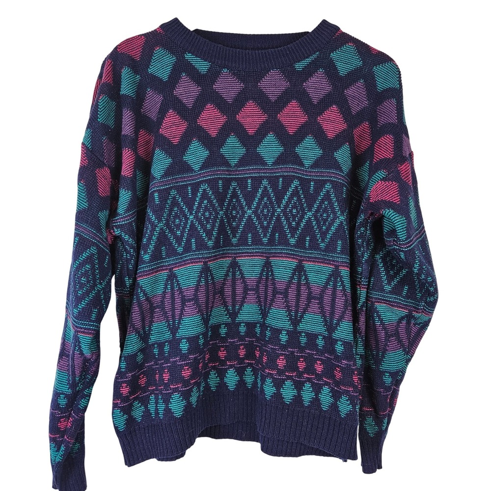 Adam‎ Sloane colorful vintage 80s 90s drop sleeve sweater unisex, size L